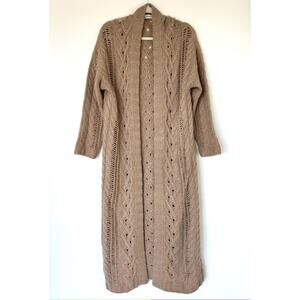 Naadam Wool Cashmere Long Cable Knit Cardigan Duster Open Front Neutral Knitwear